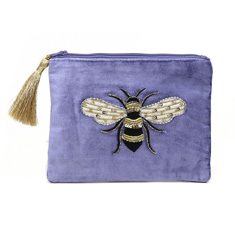 POM Blue Embroidered Bee Purse - Sugarplum Boutique