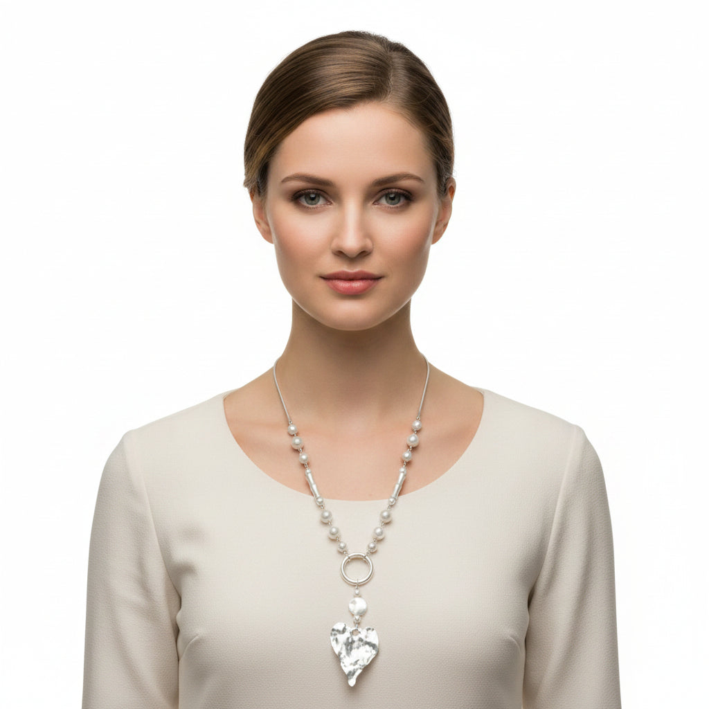Sophie Heart Silver Long Necklace