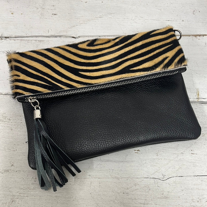 Leticia Leather Animal Print Bag Tan Tiger - Sugarplum Boutique