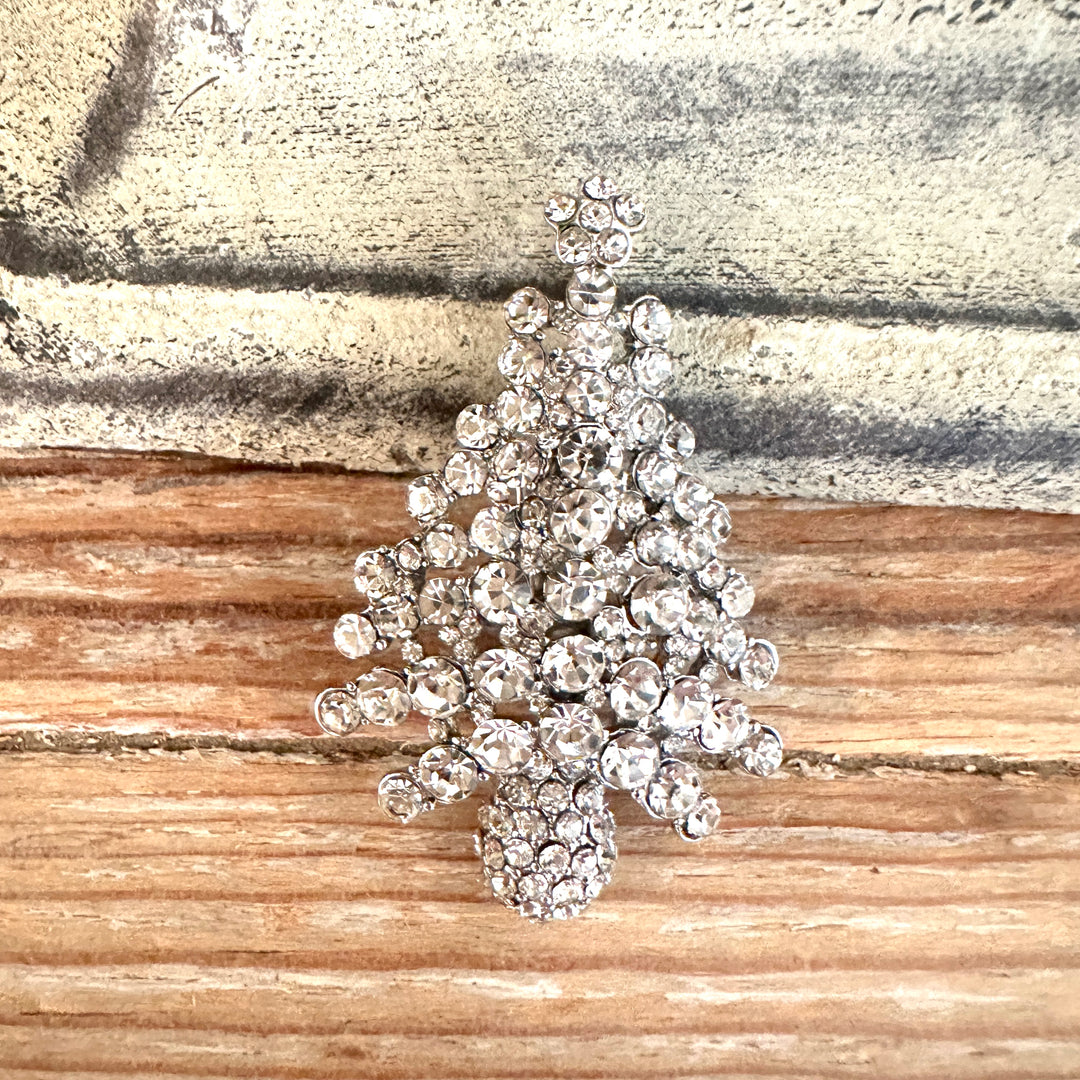 Diamante Christmas Tree Brooch White