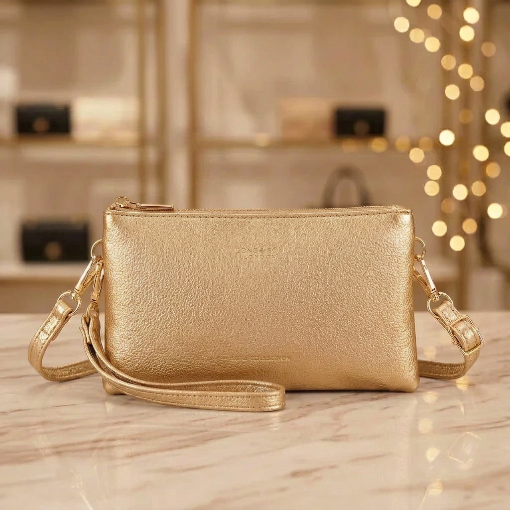 Abigail Gold Faux Leather Handbag - Sugarplum Boutique