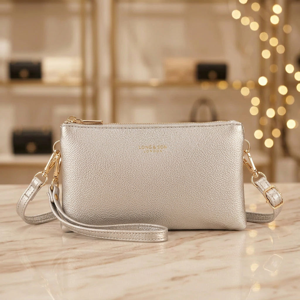 Abigail Silver Faux Leather Handbag - Sugarplum Boutique