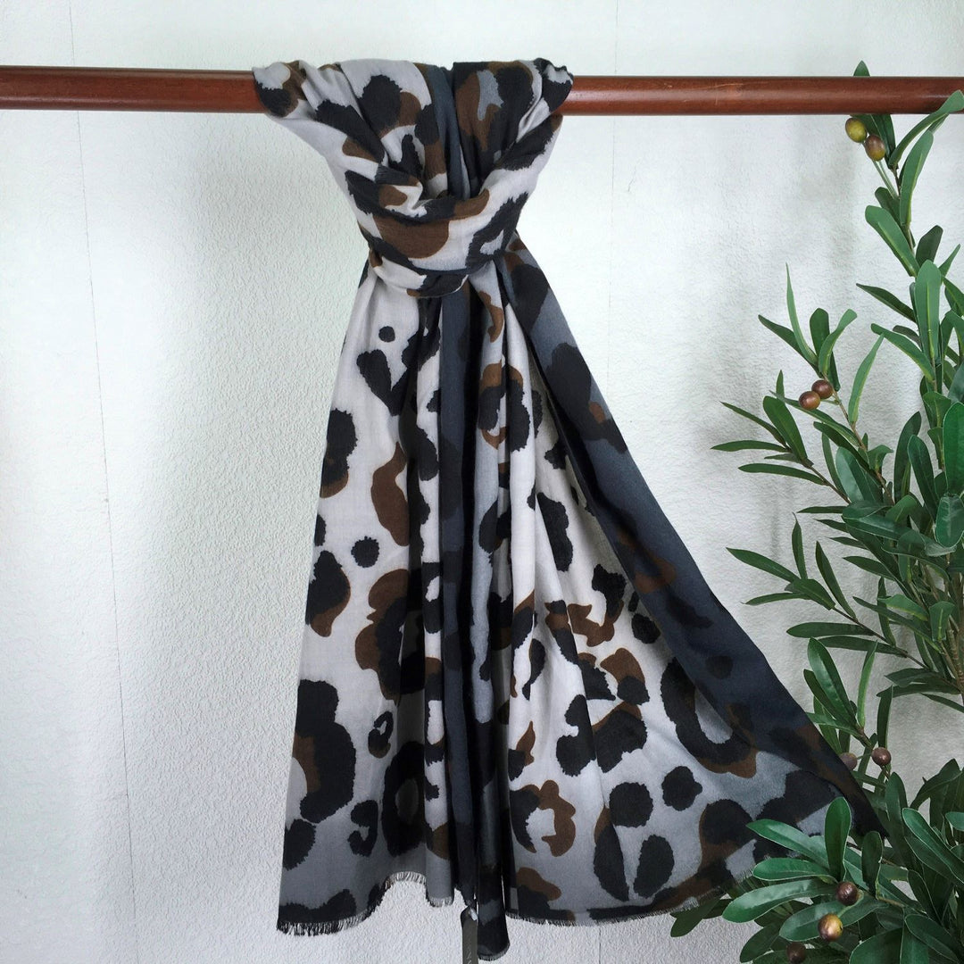 Abstract Animal Print Heavyweight Black Cotton Scarf - Sugarplum Boutique