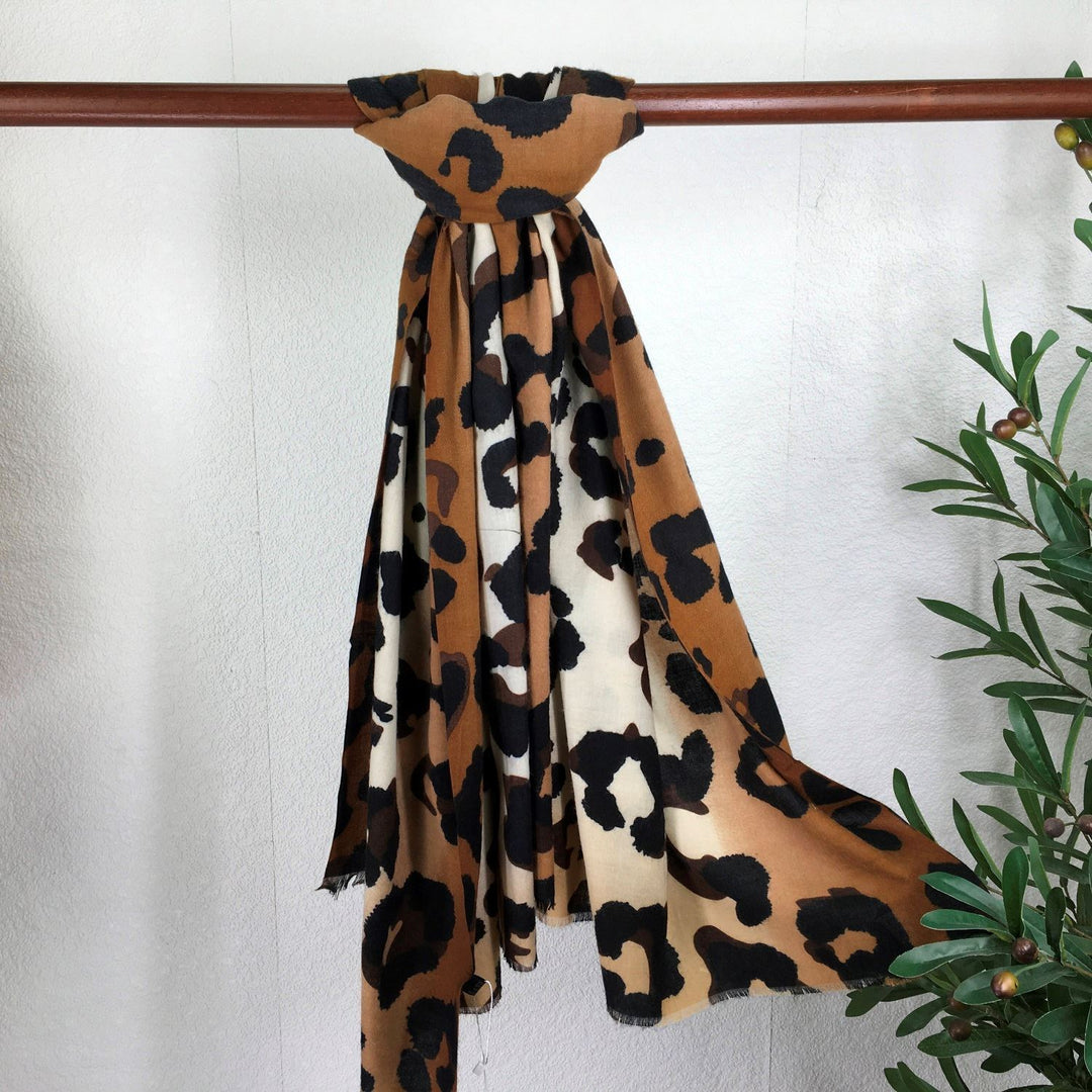 Abstract Animal Print Heavyweight Brown Cotton Scarf - Sugarplum Boutique