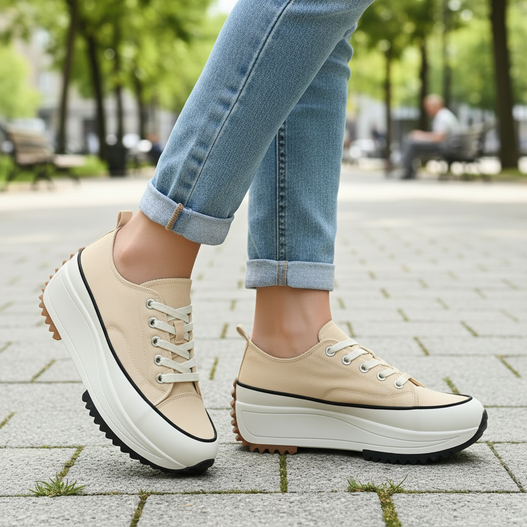 Acapulco Beige Canvas Wedge Trainers - Sugarplum Boutique