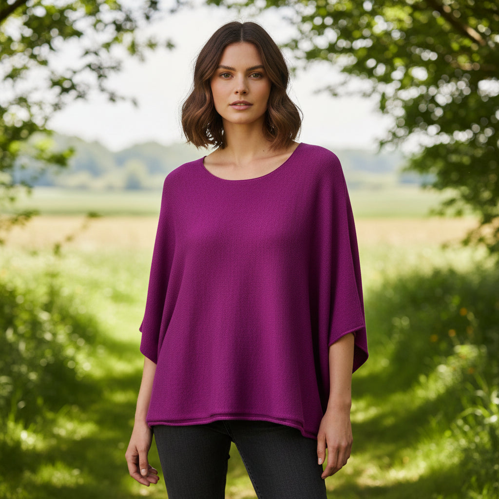 Addie Relaxed Fit Magenta Half Sleeve Jumper -Sugarplum Boutique