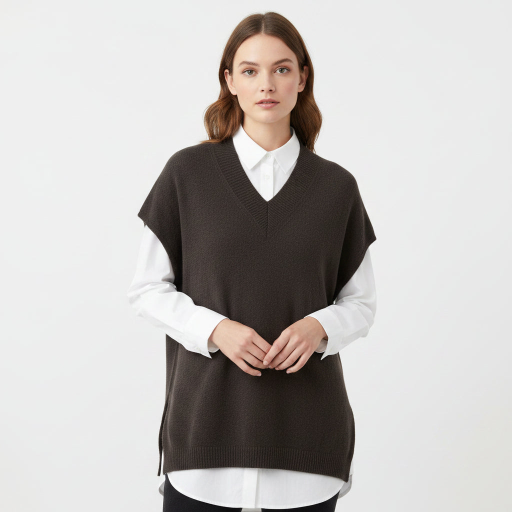 Agnes Sleeveless Chocolate Brown Alpaca Bend Layering Jumper - Sugarplum Boutique