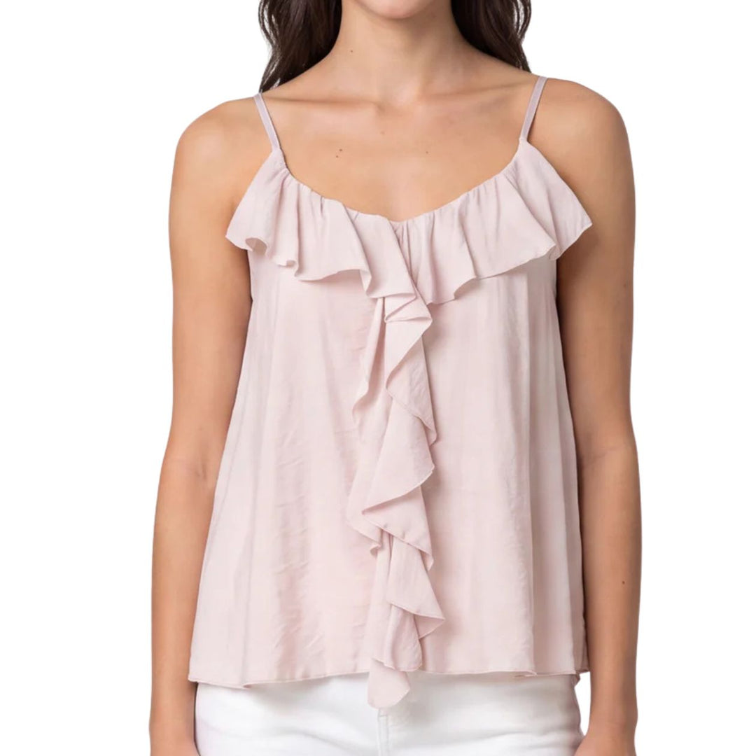 Alba Ruffle Neck Stone Spaghetti Strap Vest Top - Sugarplum Boutique