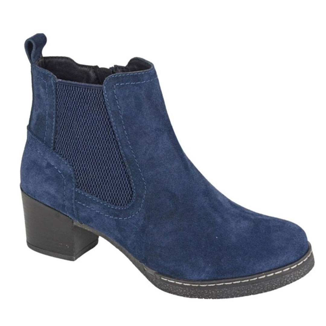 Alessina Short Block Heel Boot Real Suede Leather Navy Blue