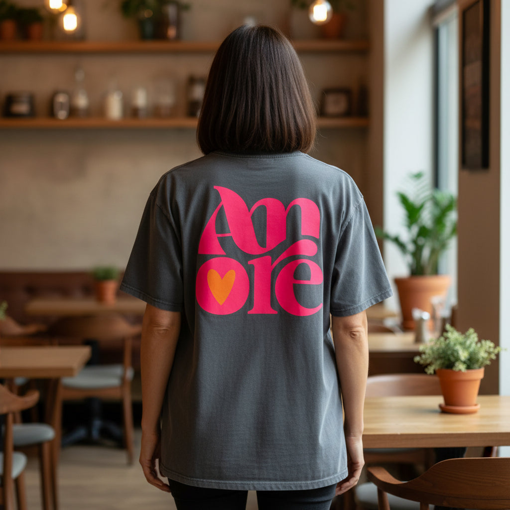 Amore Motif Grey Cotton T-Shirt - Sugarplum Boutique