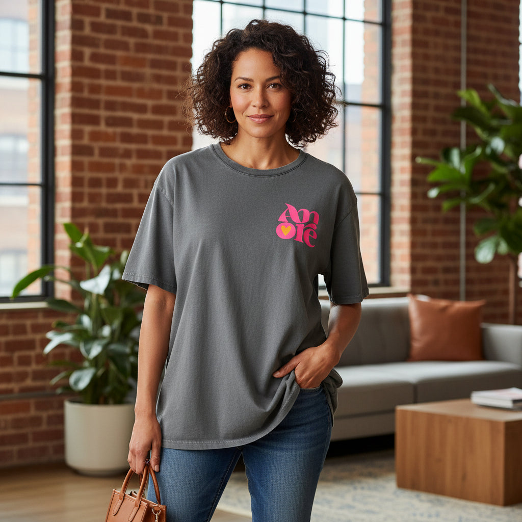 Amore Motif Grey Cotton T-Shirt -  Sugarplum Boutique