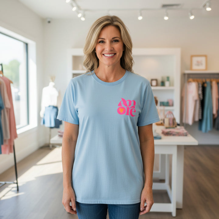 Amore Motif Light Blue Cotton T-Shirt - Sugarplum Boutique