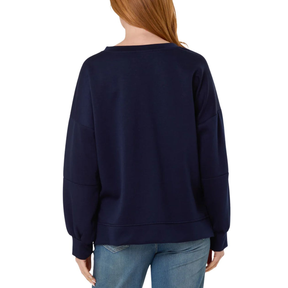 Amore Navy Blue Raised Motif Sweatshirt - Sugarplum Boutique