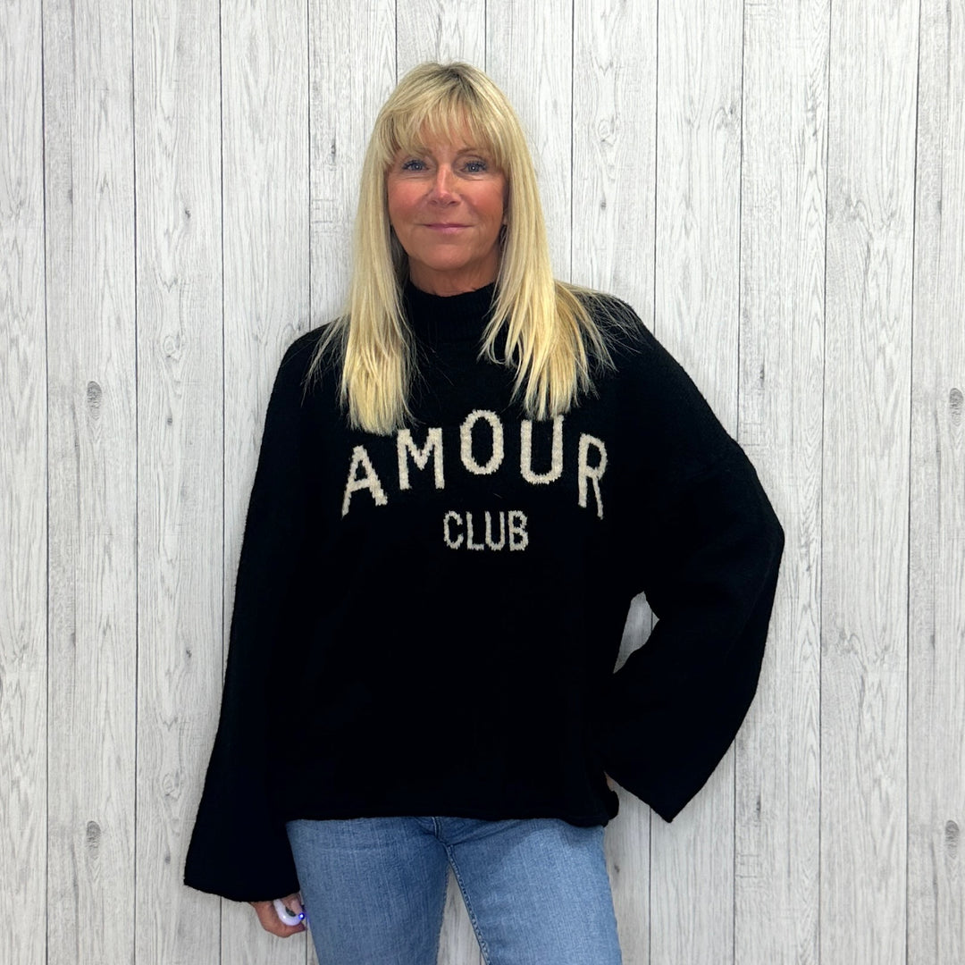 Amour Motif Wool Mix Jumper Black - Sugarplum Boutique