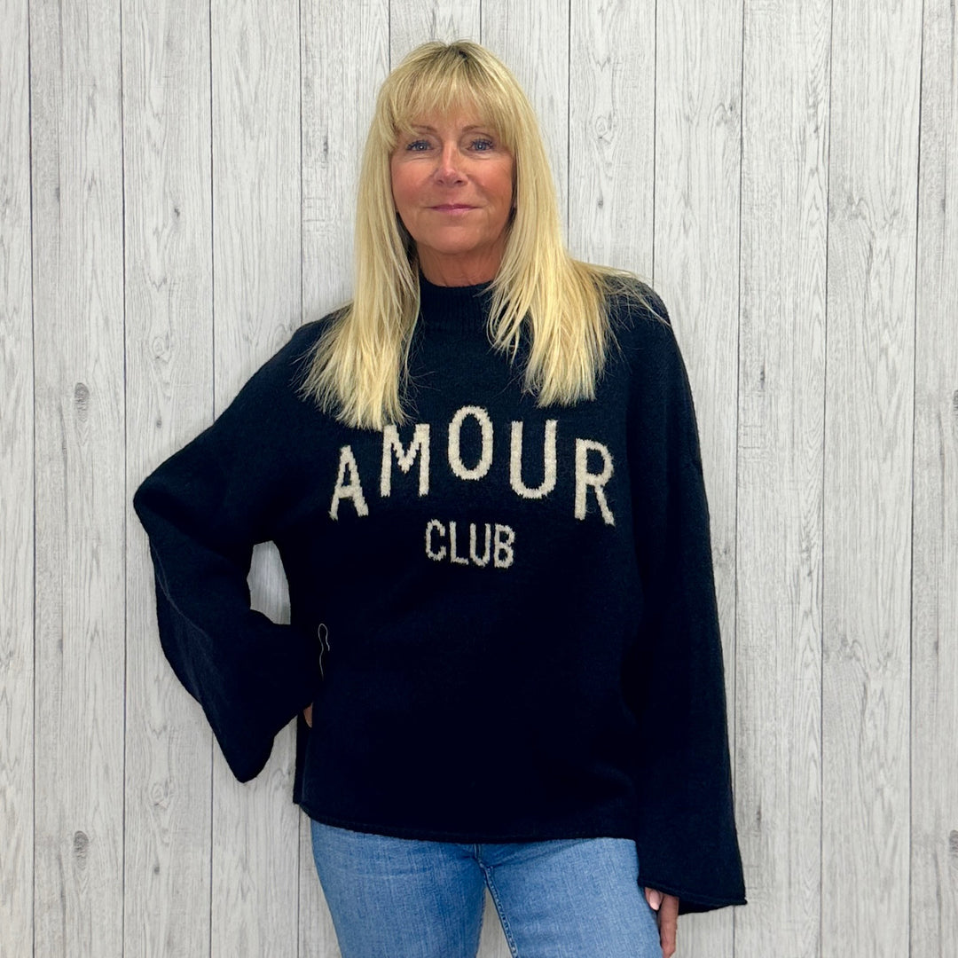 Amour Motif Wool Mix Jumper Navy Blue - Sugarplum Boutique