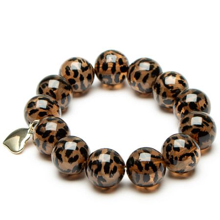 Animal Print Brown Beaded Heart Stretch Bracelet - Sugarplum Boutique