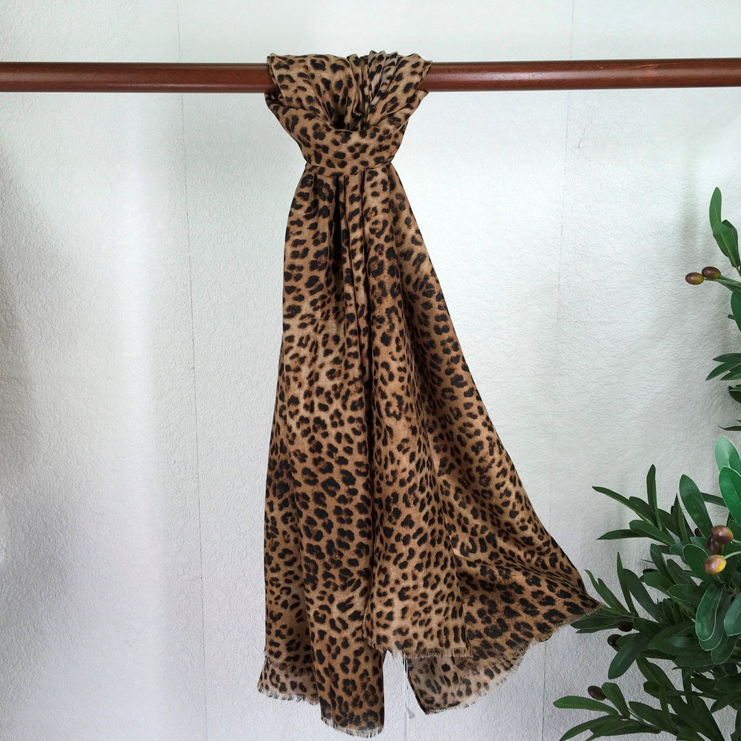 Animal Print Lightweight Camel Brown Cotton Scarf - Sugarplum Boutique