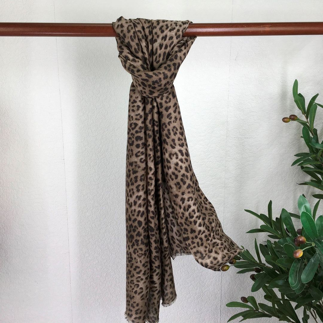 Animal Print Lightweight Mocha Brown Cotton Scarf - Sugarplum Boutique