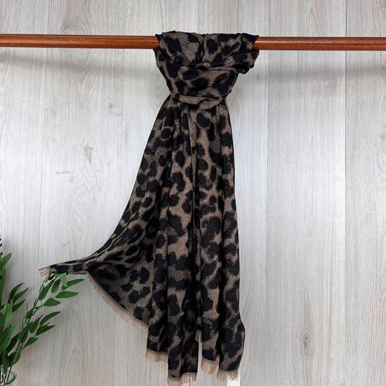 Animal Print Style Foil Thread Scarf Mocha Brown - Sugarplum Boutique