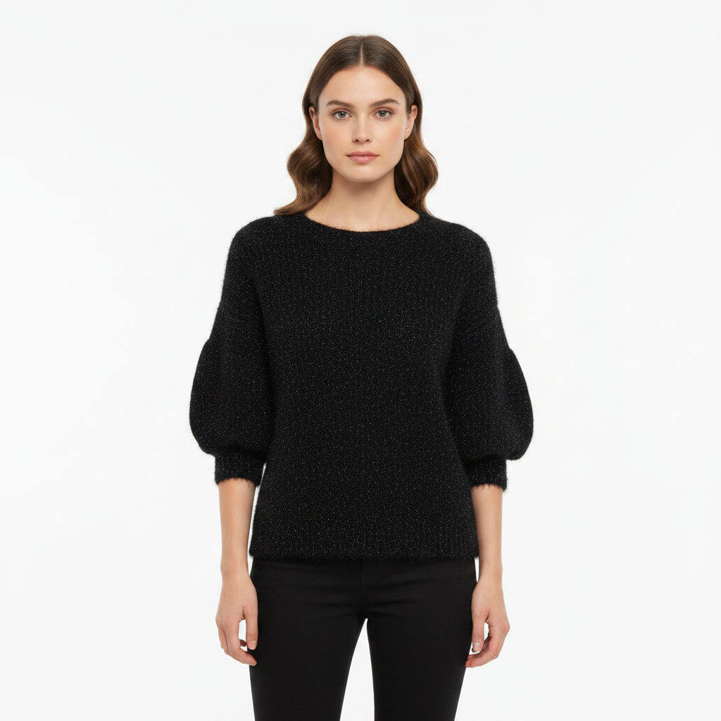 Anita Fluffy Black Half Sleeve Jumper - Sugarplum Boutique