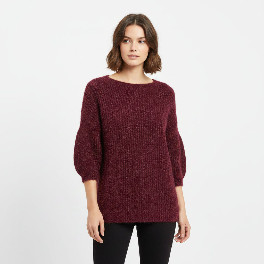 Anita Fluffy Burgundy Half Sleeve Jumper - Sugarplum Boutique