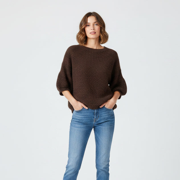 Anita Fluffy Chocolate Brown Half Sleeve Jumper - Sugarplum Boutique