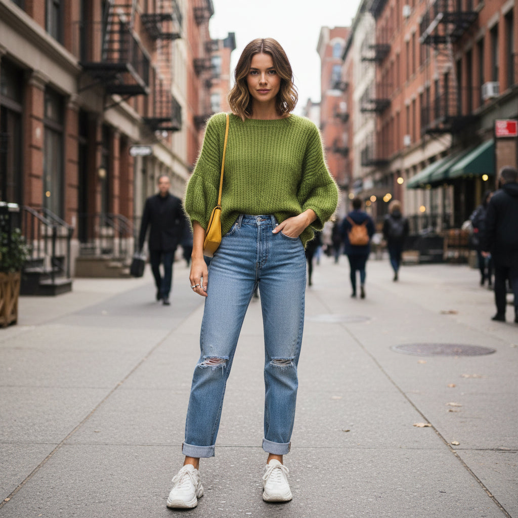 Anita Fluffy Olive Green Half Sleeve Jumper - Sugarplum Boutique
