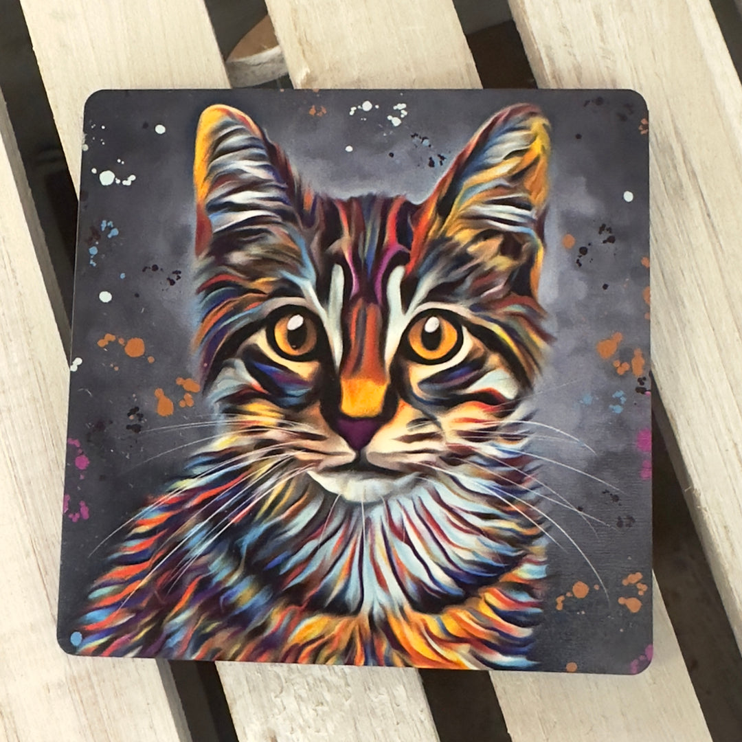 Aquamarine Tabby Cat MDF Coaster - Sugarplum Boutique