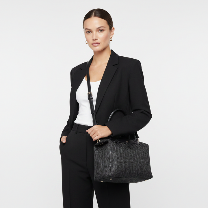 Arlo Black Straw Shopper