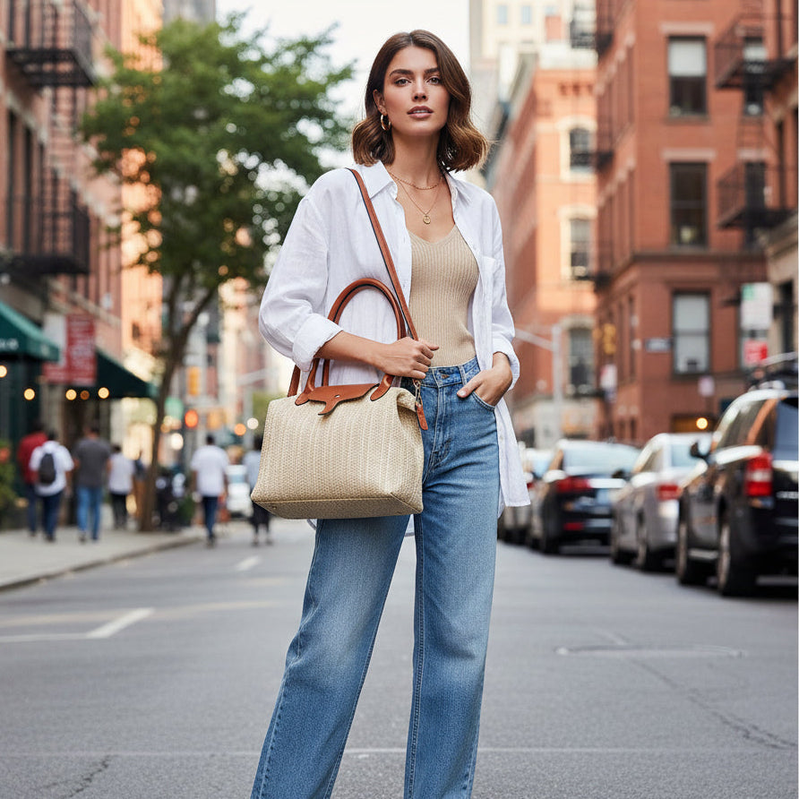 Arlo Cream Straw Shopper - Sugarplum Boutique