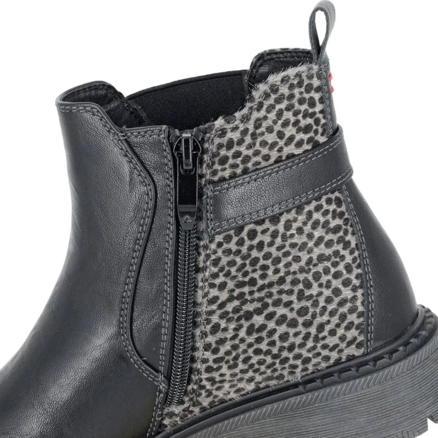 Arnalda Black Animal Heel Ankle Boots - Sugarplum Boutique
