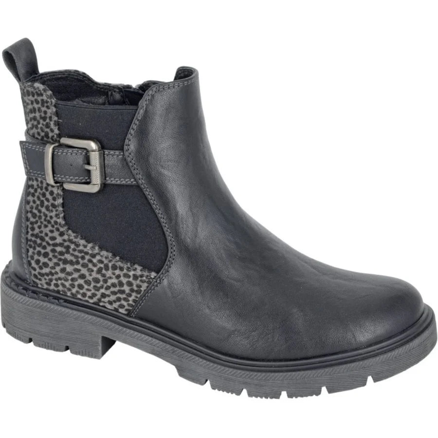 Arnalda Black Animal Heel Ankle Boots - Sugarplum Boutique