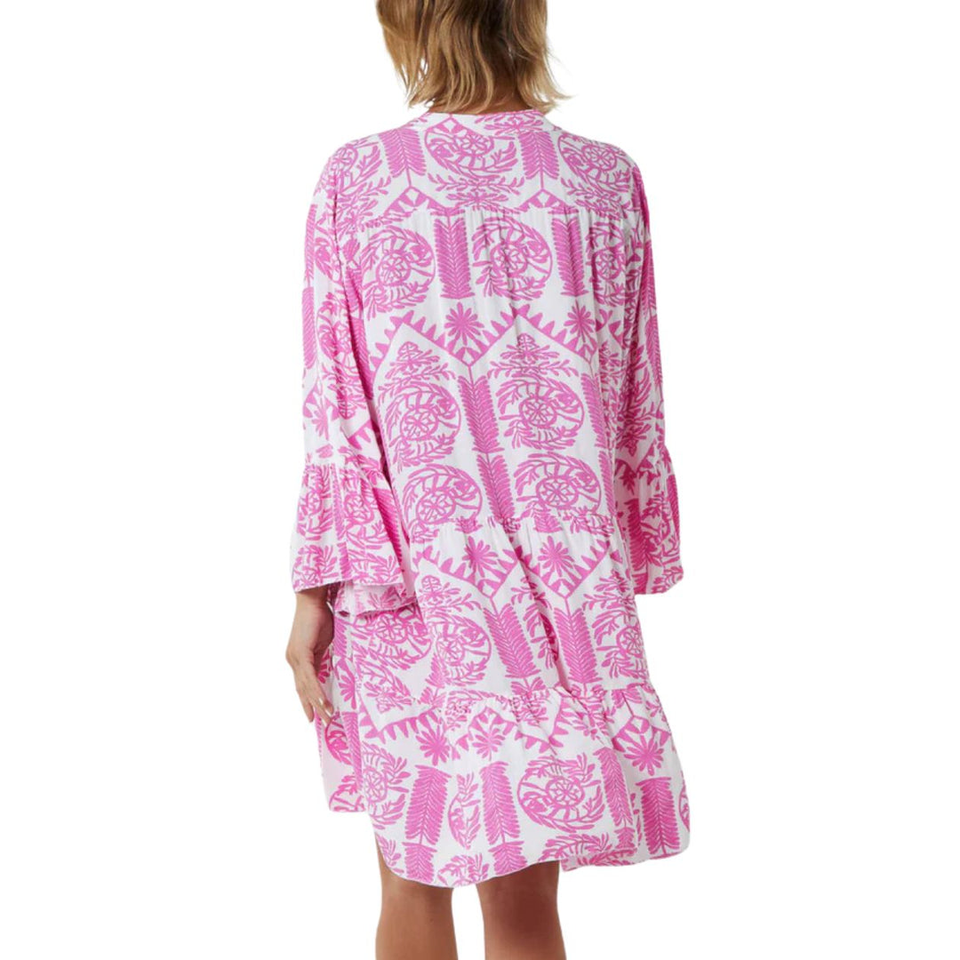 Ashlyn Boho Tier Tunic Dress Cerise Pink - Sugarplum Boutique