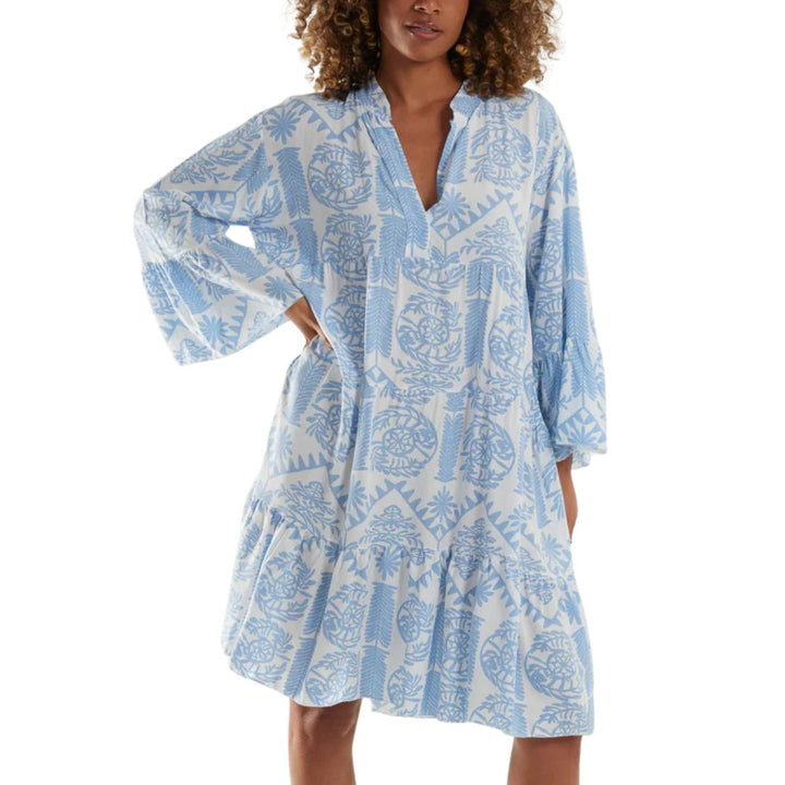 Ashlyn Boho Tier Tunic Dress Light Blue - Sugarplum Boutique