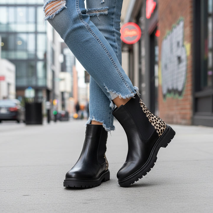 Athena Black Leopard Ankle Boot - Sugarplum Boutique