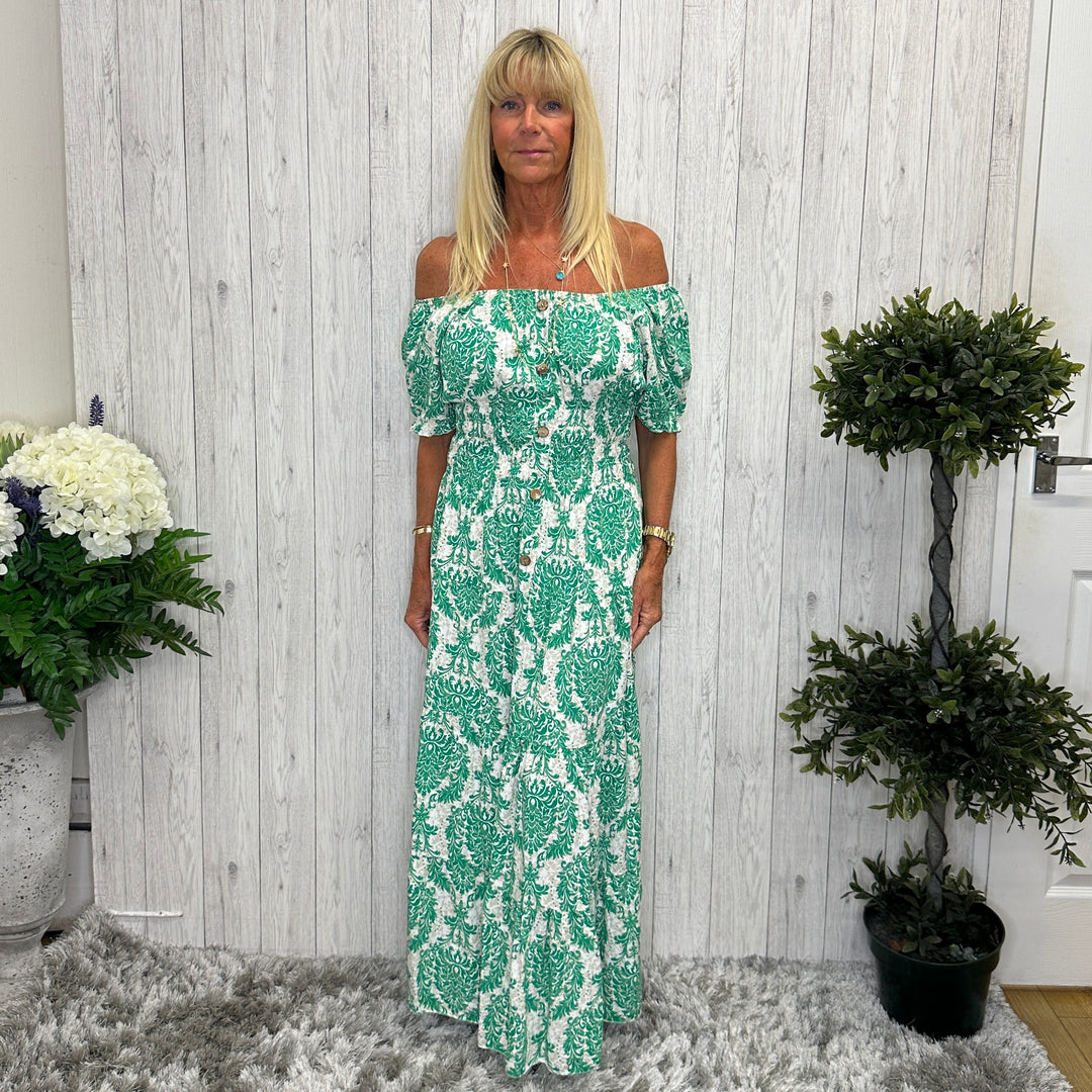 Aurelia Patterned Maxi Dress Emerald Green - Sugarplum Boutique