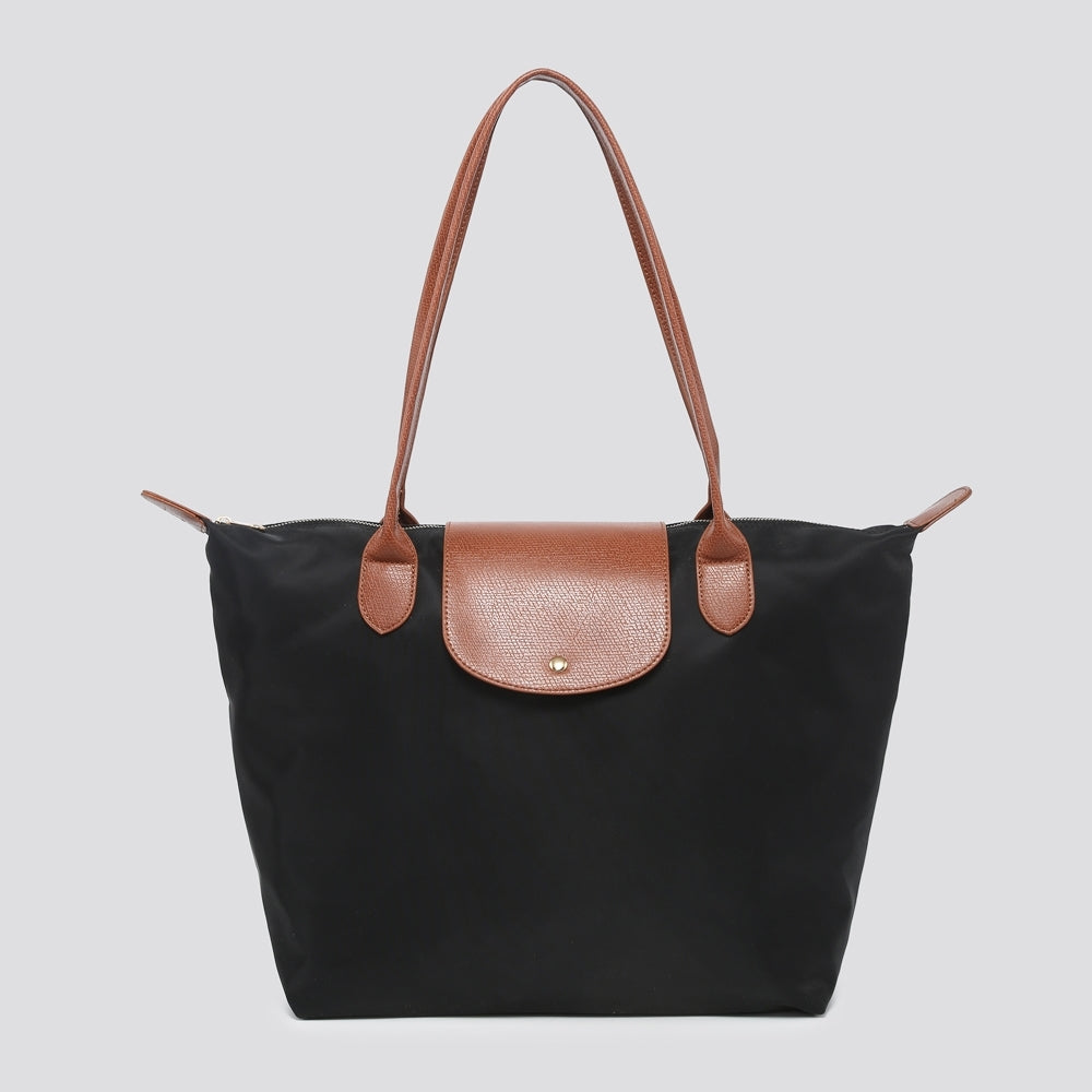 Austin Canvas Faux Leather Tote Bag Black - Sugarplum Boutique