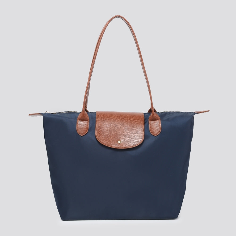 Austin Canvas Faux Leather Tote Bag Navy Blue - Sugarplum Boutique