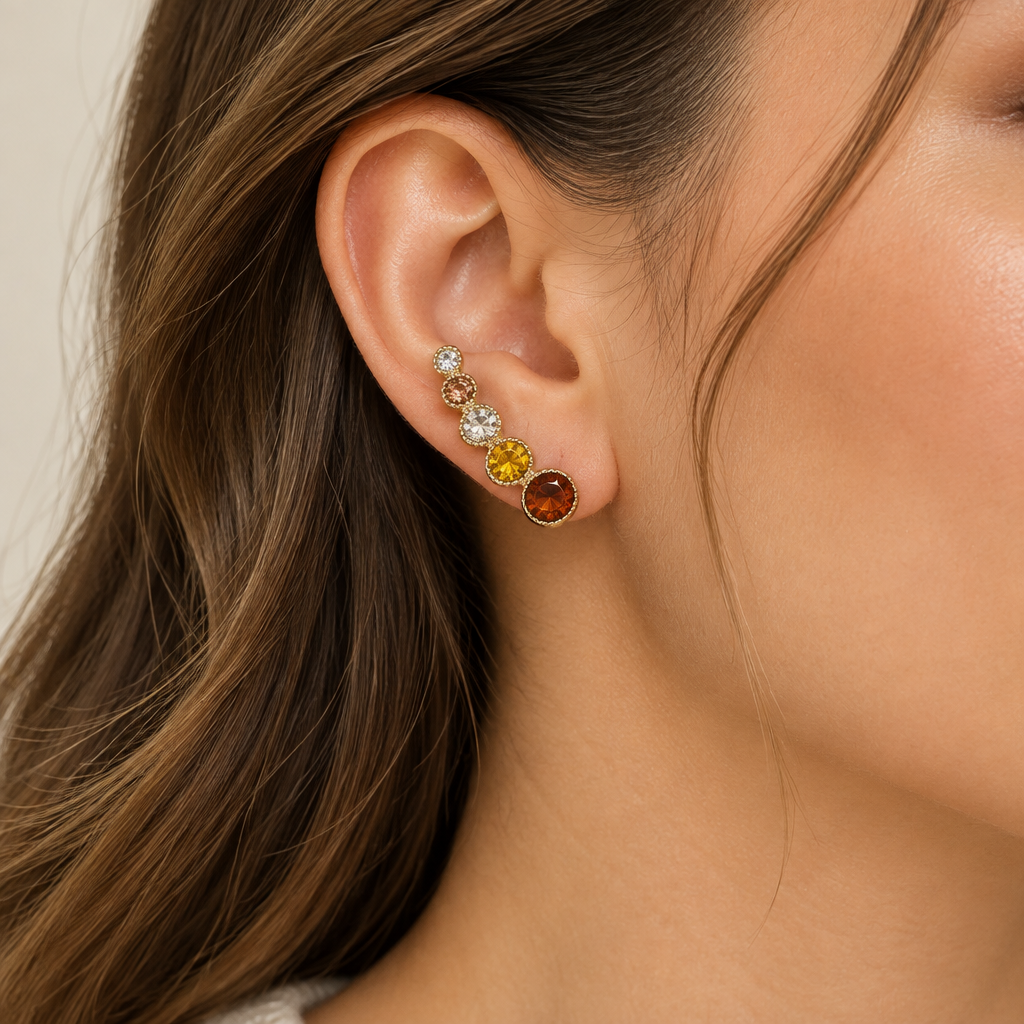 Autumn Golden Crystal Ear Climber Earrings - Sugarplum Boutique - Sugarplum Boutique
