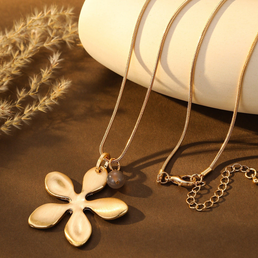 Avery Brushed Flower Pendant Gold Long Necklace - Sugarplum Boutique