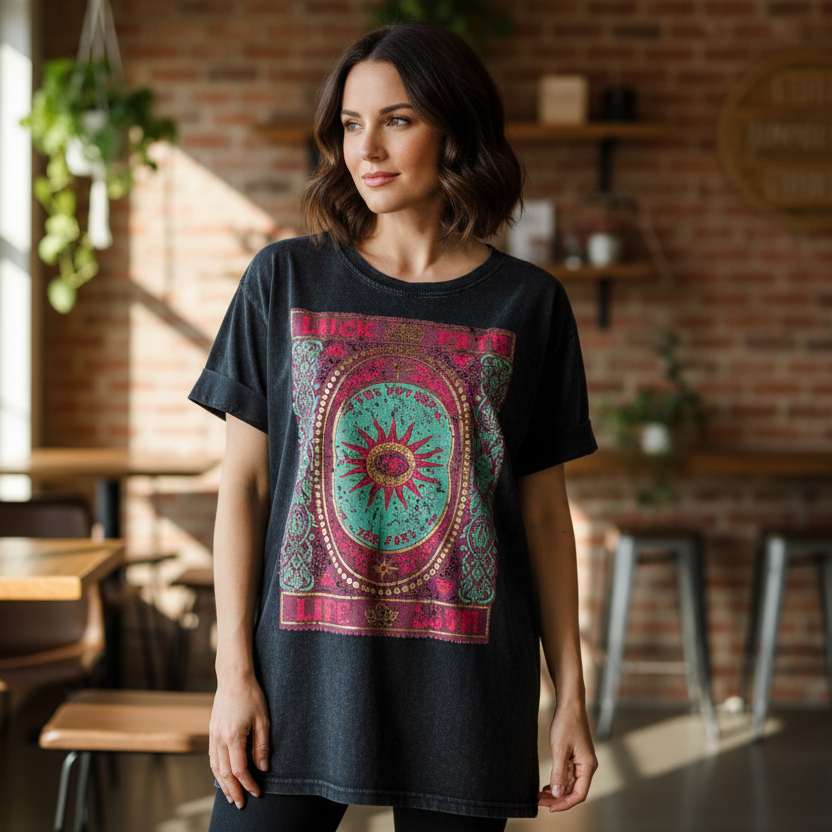 Avril Charcoal Grey Sun Motif Cotton T-Shirt - Sugarplum Boutique