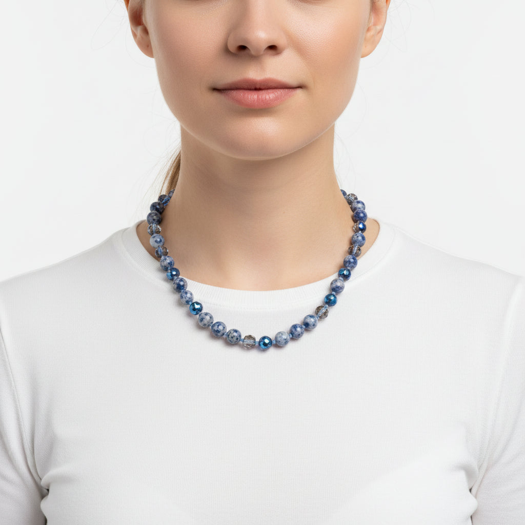 Azure Semi Precious Blue Stone &amp; Facet Bead Short Necklace - Sugarplum Boutique