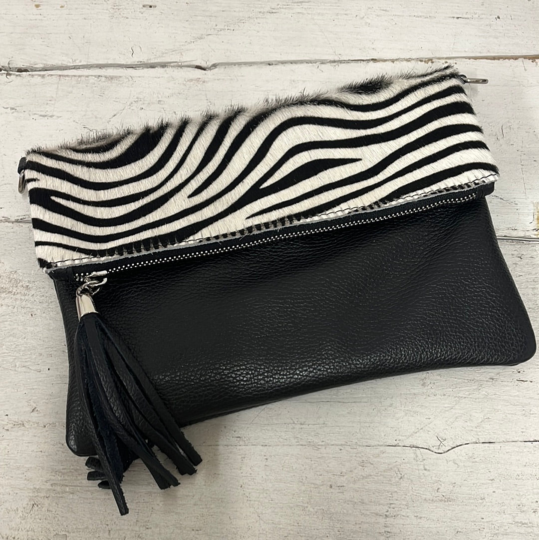 Leticia Leather Animal Print Bag Black Zebra - Sugarplum Boutique
