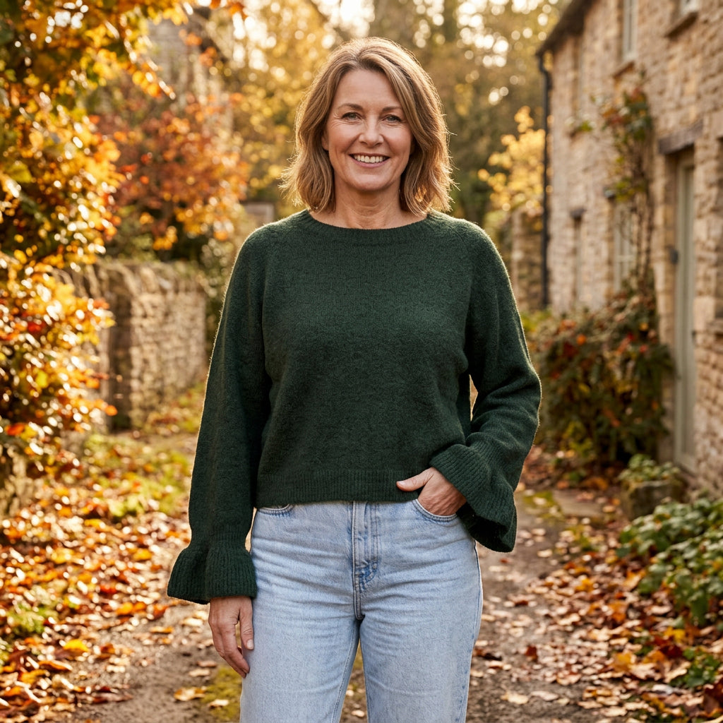 Baby Alpaca Khaki Green Bell Sleeve Jumper -Sugarplum Boutique