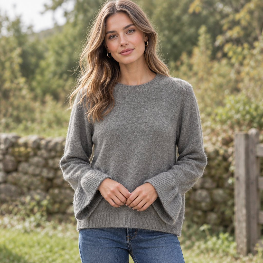 Baby Alpaca Mocha Brown Bell Sleeve Jumper -Sugarplum Boutique