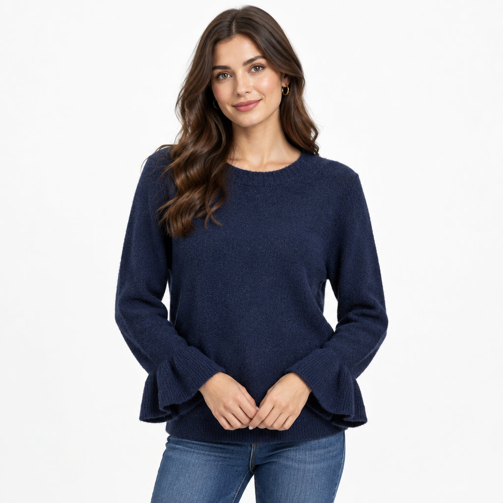 Baby Alpaca Navy Blue Bell Sleeve Jumper - Sugarplum Boutique