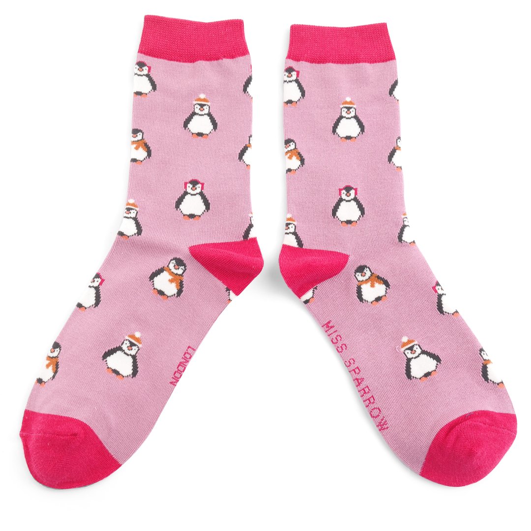 Baby Penguins Ladies Bamboo Socks Lilac - Sugarplum Boutique