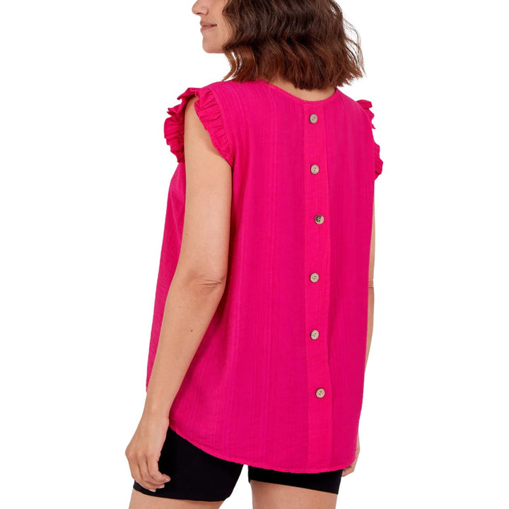 Bella Button Back Frill Cap Sleeve Top Cerise Pink - Sugarplum Boutique