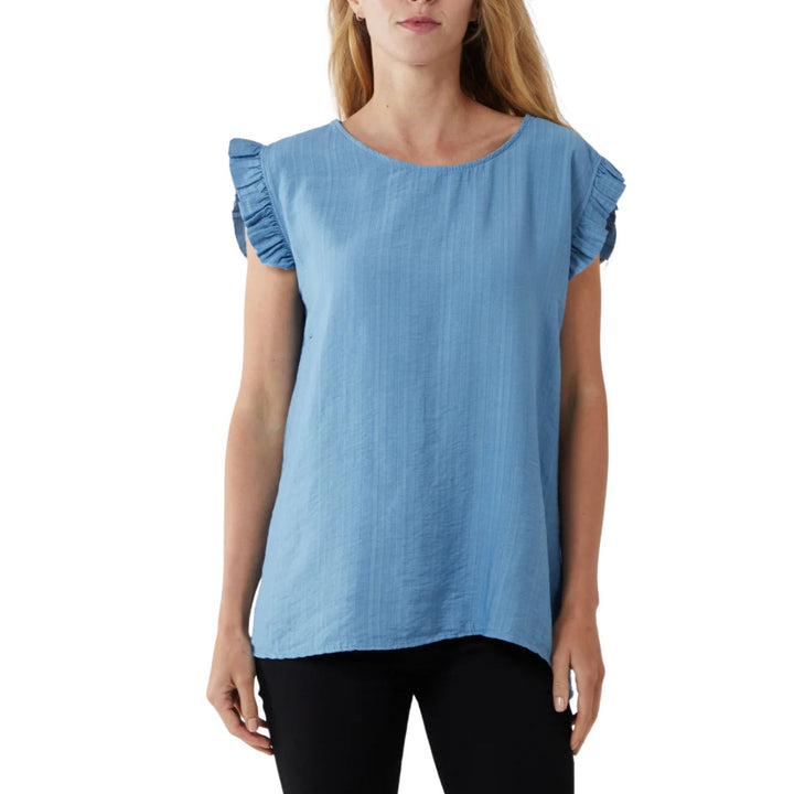 Bella Button Back Frill Cap Sleeve Top Light Blue - Sugarplum Boutique