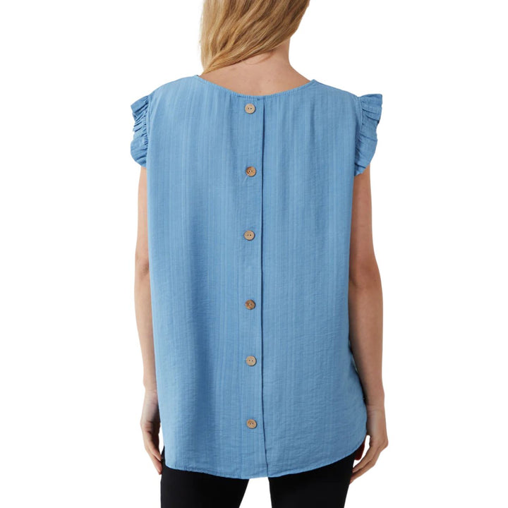 Bella Button Back Frill Cap Sleeve Top Light Blue - Sugarplum Boutique